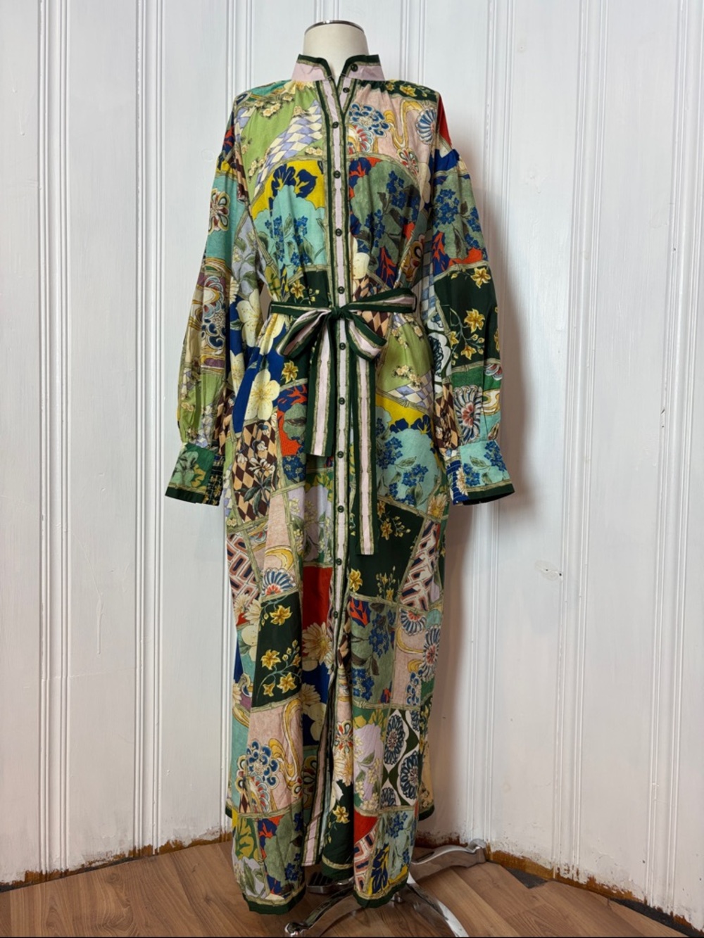 PATCHWORK MAXI SHIRT DRESS | Oversized Boho Resortwear - Size L (estimated)